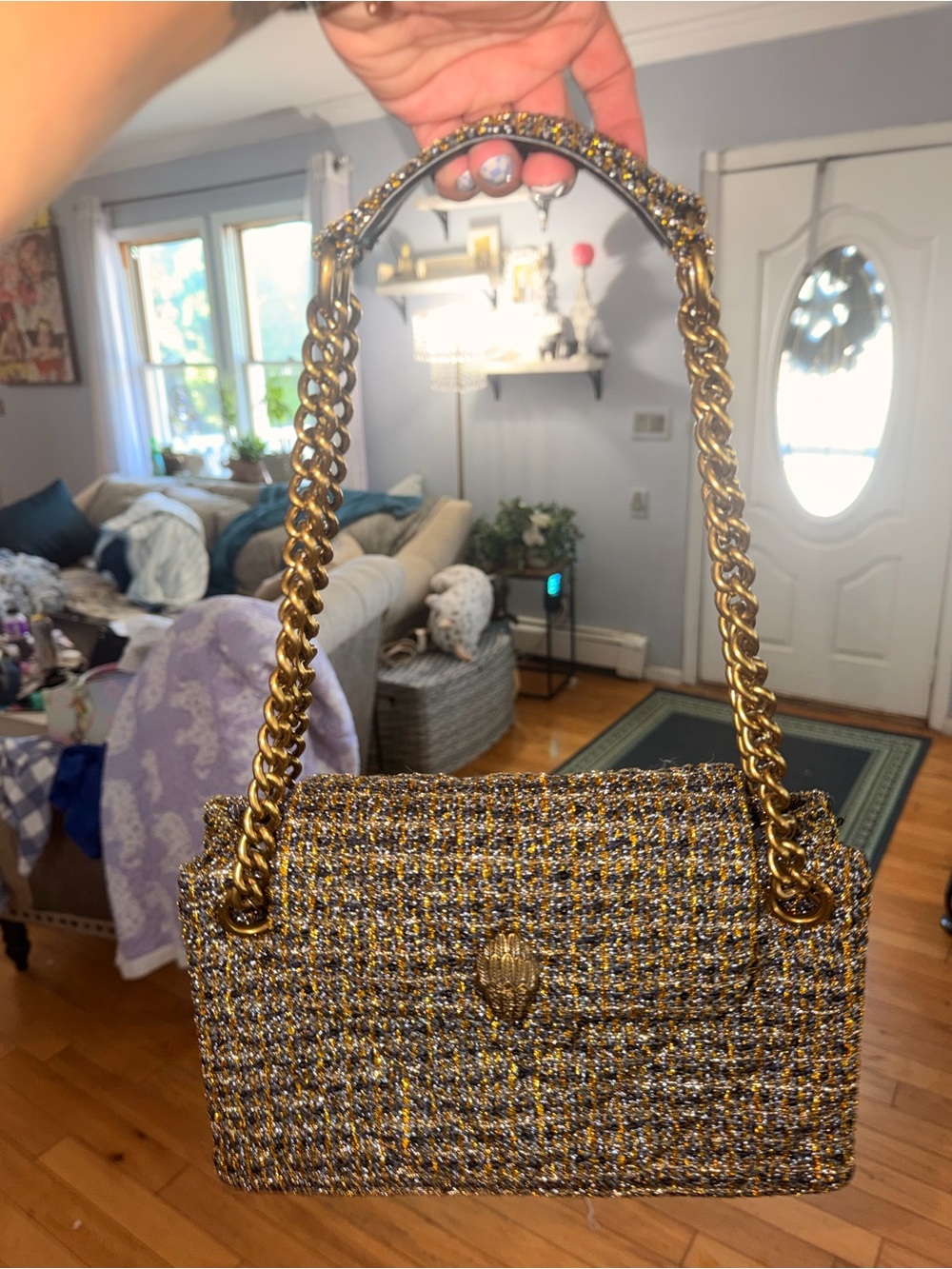 Kurt Keiger Kensington Tweed Bag Gold toned NWT STUNNING!